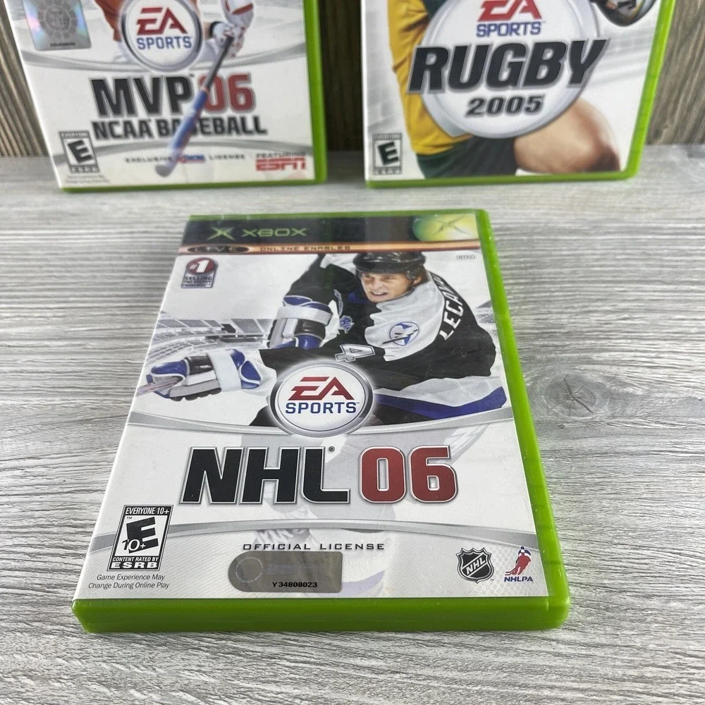 Lot of 3 Original Xbox Games Sports NHL 06, Rugby 2005 & MVP NCAA Baseball 06